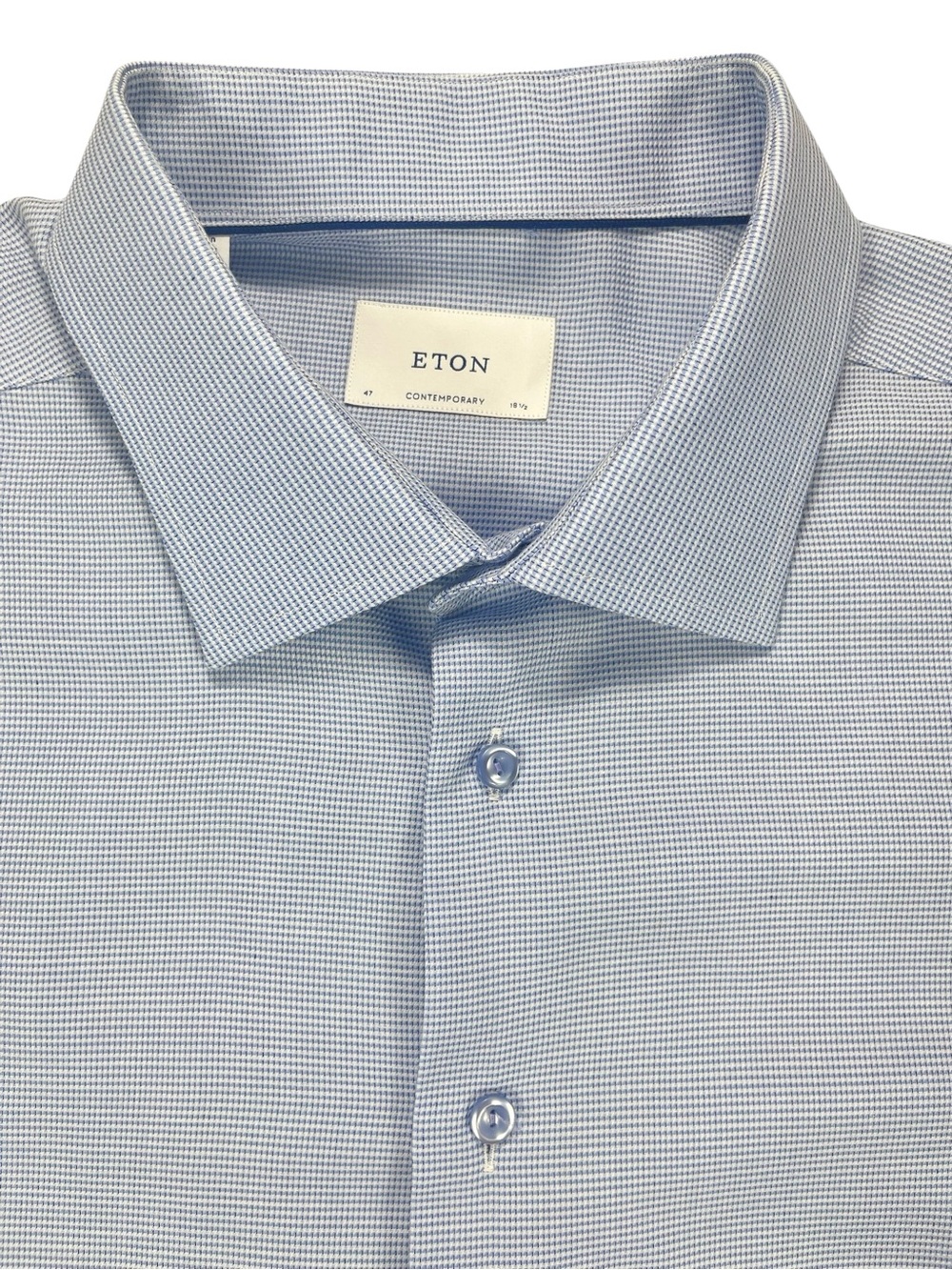 Eton Men’s 18.5 47 Light Blue Micro Check Contemporary Dress Shirt